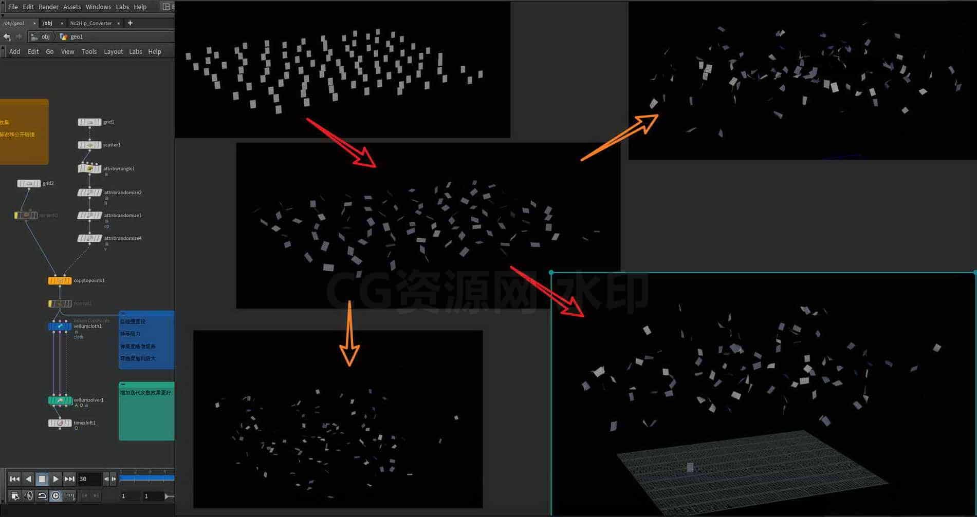 Houdini_快速实现纸片飘落的效果-工具分享落于-B站/公众号:特效向