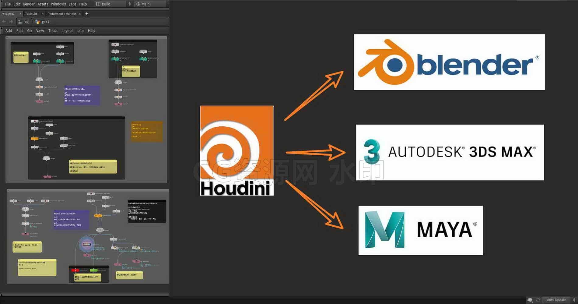Houdini_导出FBX到外部_模型变成一体的处理方法-工具分享落于-B站/公众号:特效向