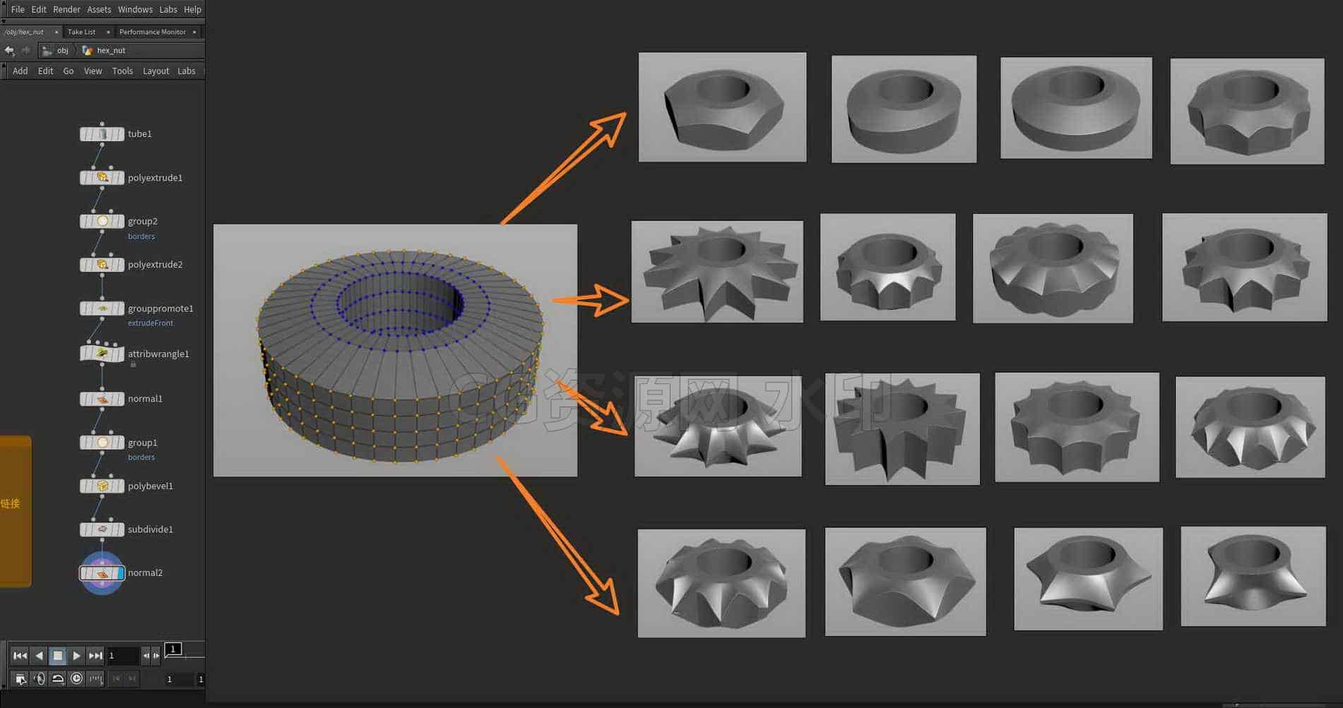 Houdini_程序化齿轮小工具-工具分享落于-B站/公众号:特效向