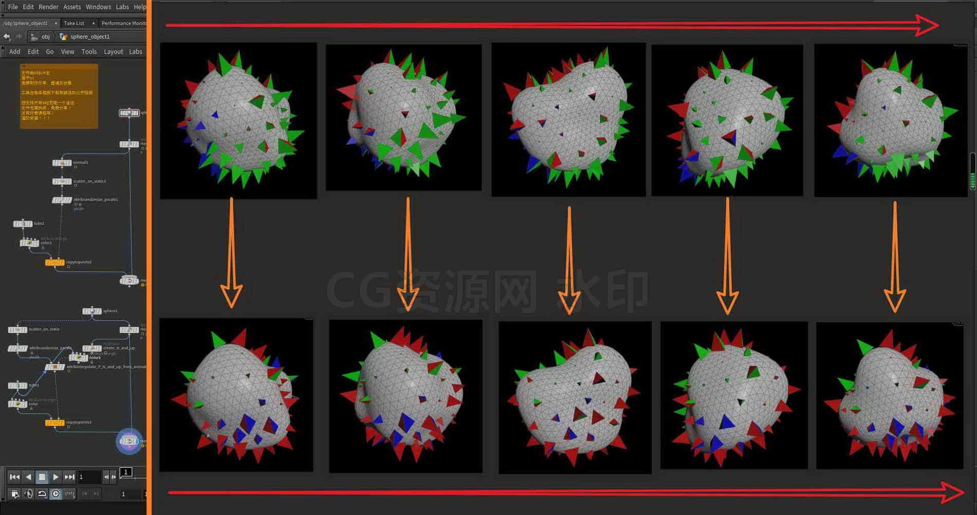 Houdini_在动态物体上实例_随机晃动的解决方法-工具分享落于-B站/公众号:特效向