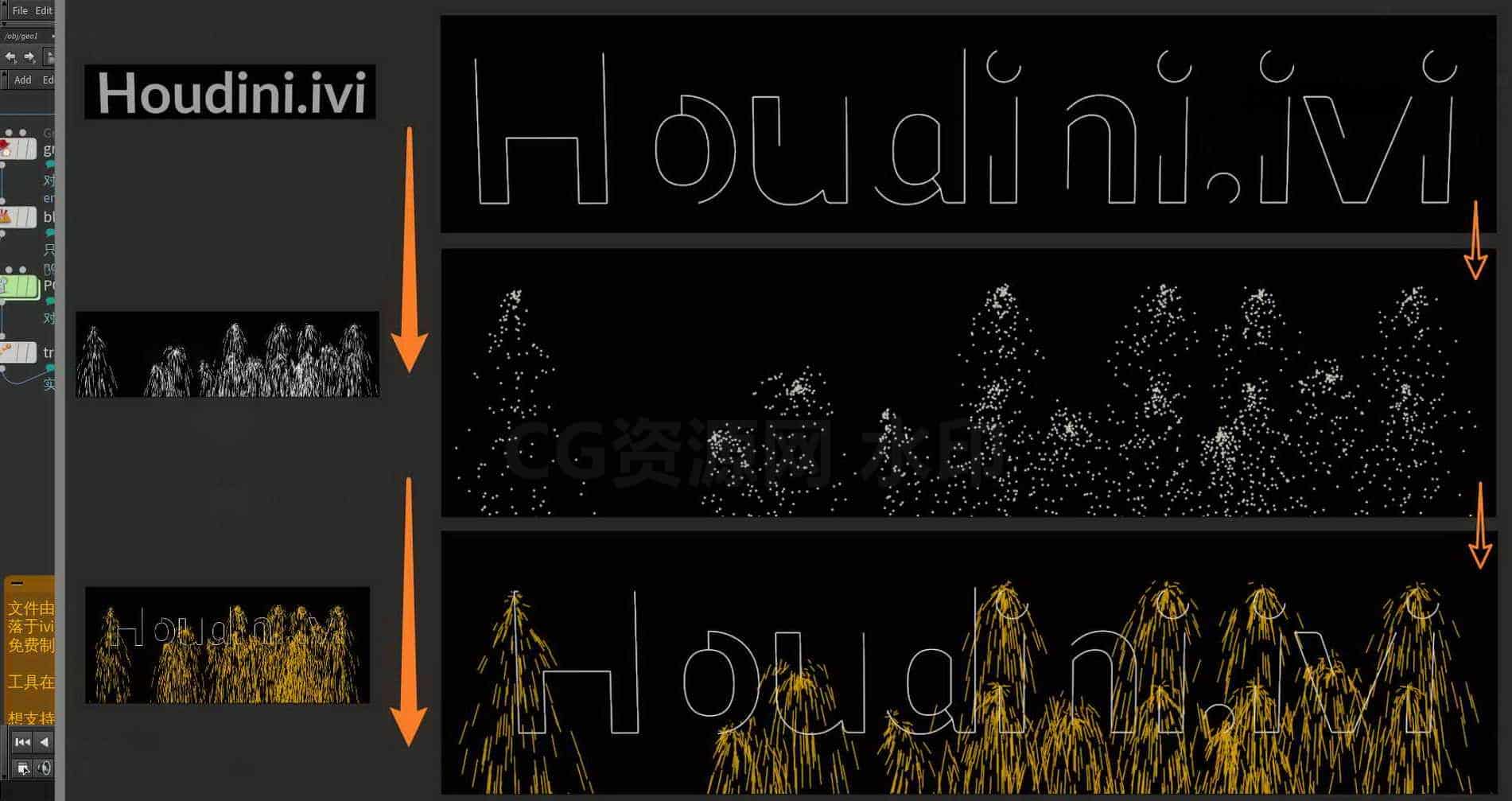 Houdini_快速制作字母生长时_发生火花的效果-工具分享落于-B站/公众号:特效向