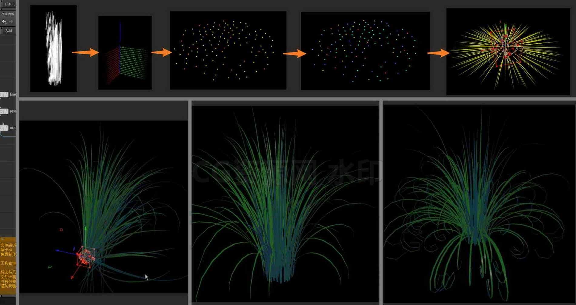 Houdini_快速制作可控性较高的草堆-工具分享落于-B站/公众号:特效向