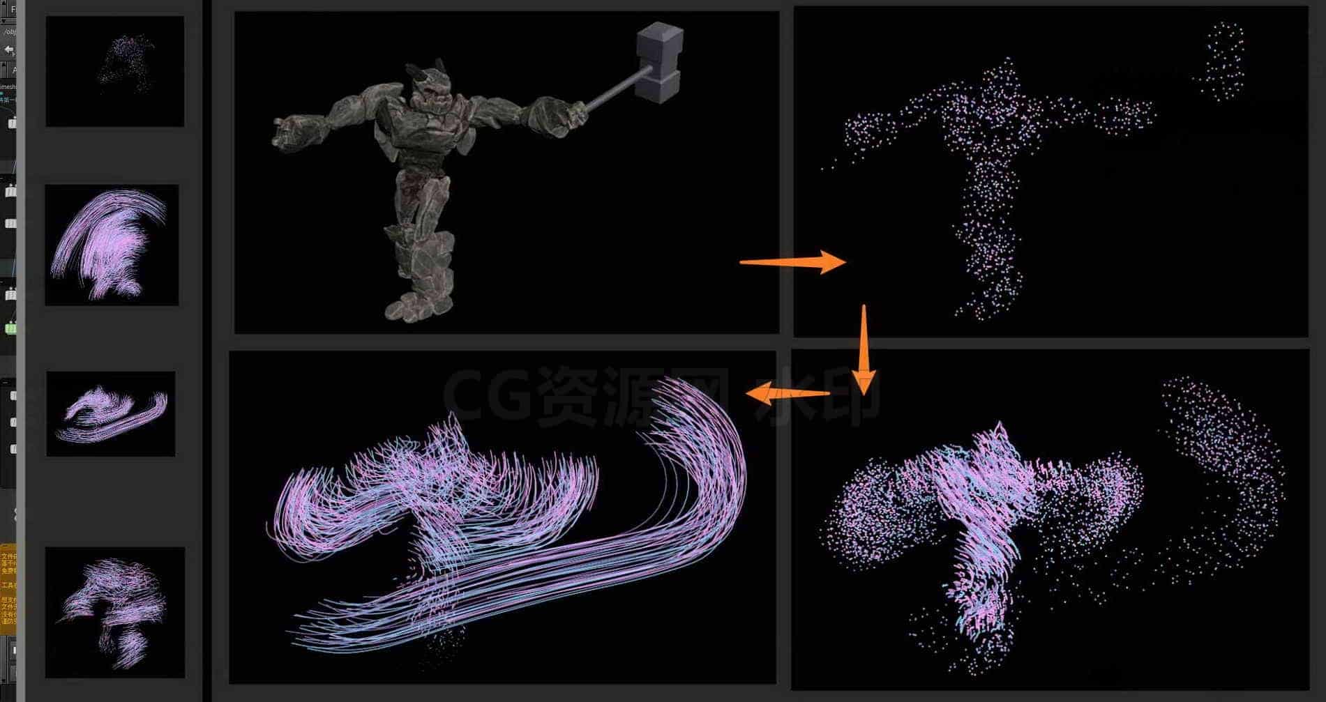 Houdini_通过循环判定_实现线条拖尾的效果-工具分享落于-B站/公众号:特效向