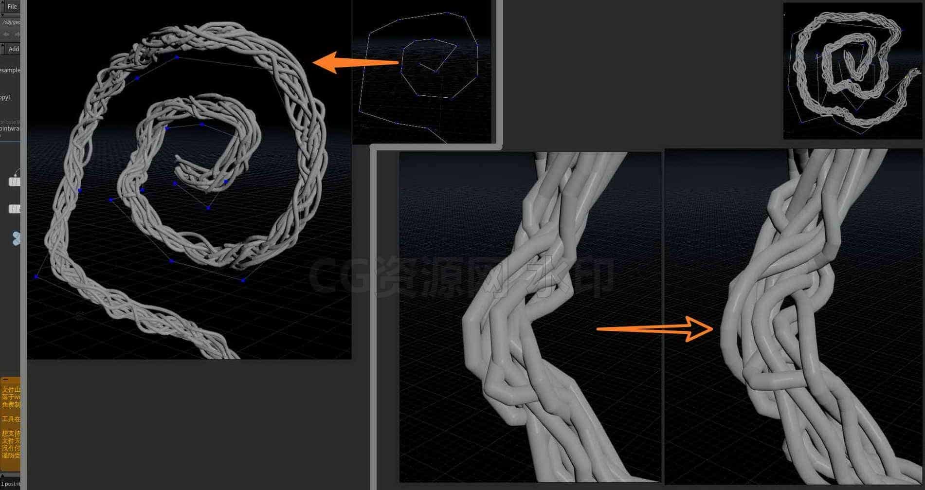 Houdini_生成缠绕线条_并解决穿插_的制作思路-工具分享落于-B站/公众号:特效向