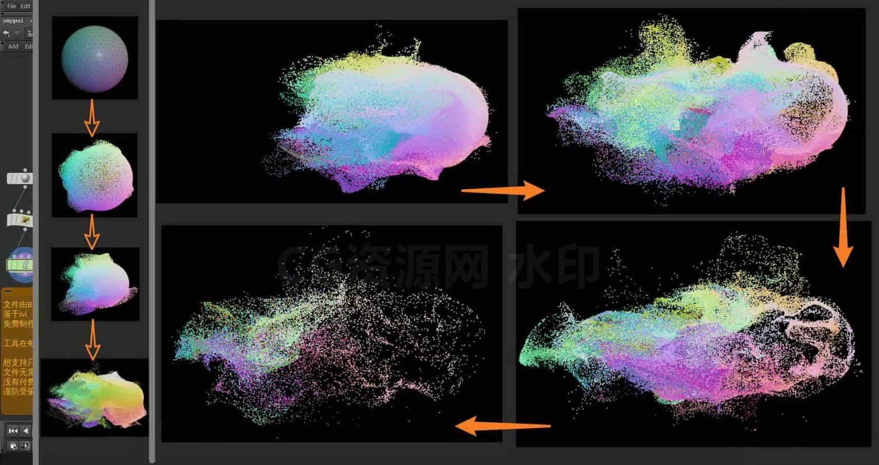 Houdini_通过吸引力_实现流动衰减的效果-工具分享落于-B站/公众号:特效向