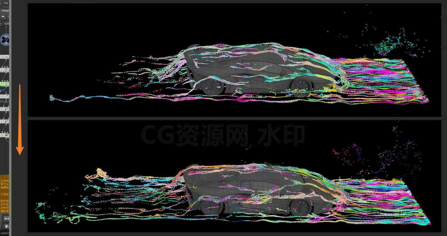 Houdini_粒子在物体表面_流动的效果-工具分享落于-B站/公众号:特效向