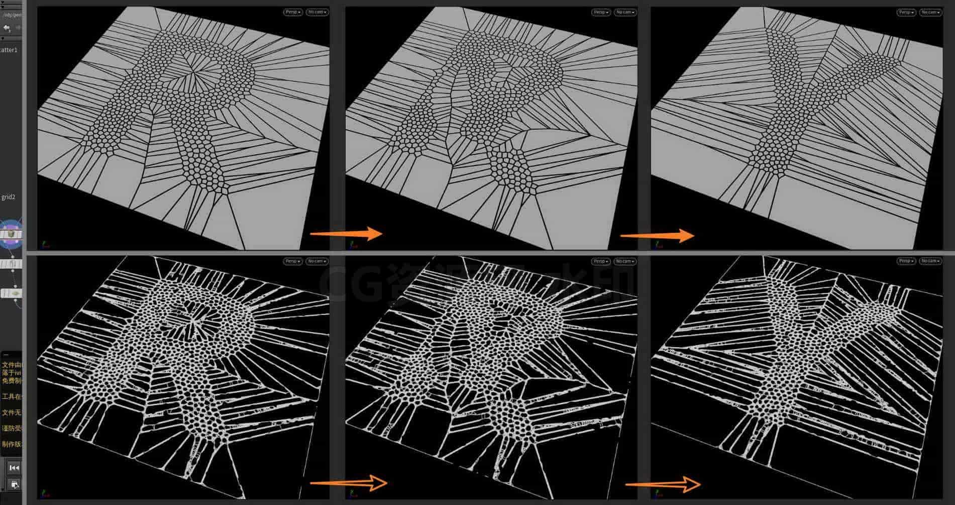 Houdini_基于遮罩和通道模块_实现拉丝过度的效果-工具分享落于-B站/公众号:特效向