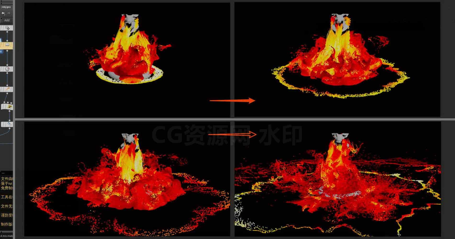 Houdini_基于速度场_更灵活的控制粒子_实现发散效果-工具分享落于-B站/公众号:特效向