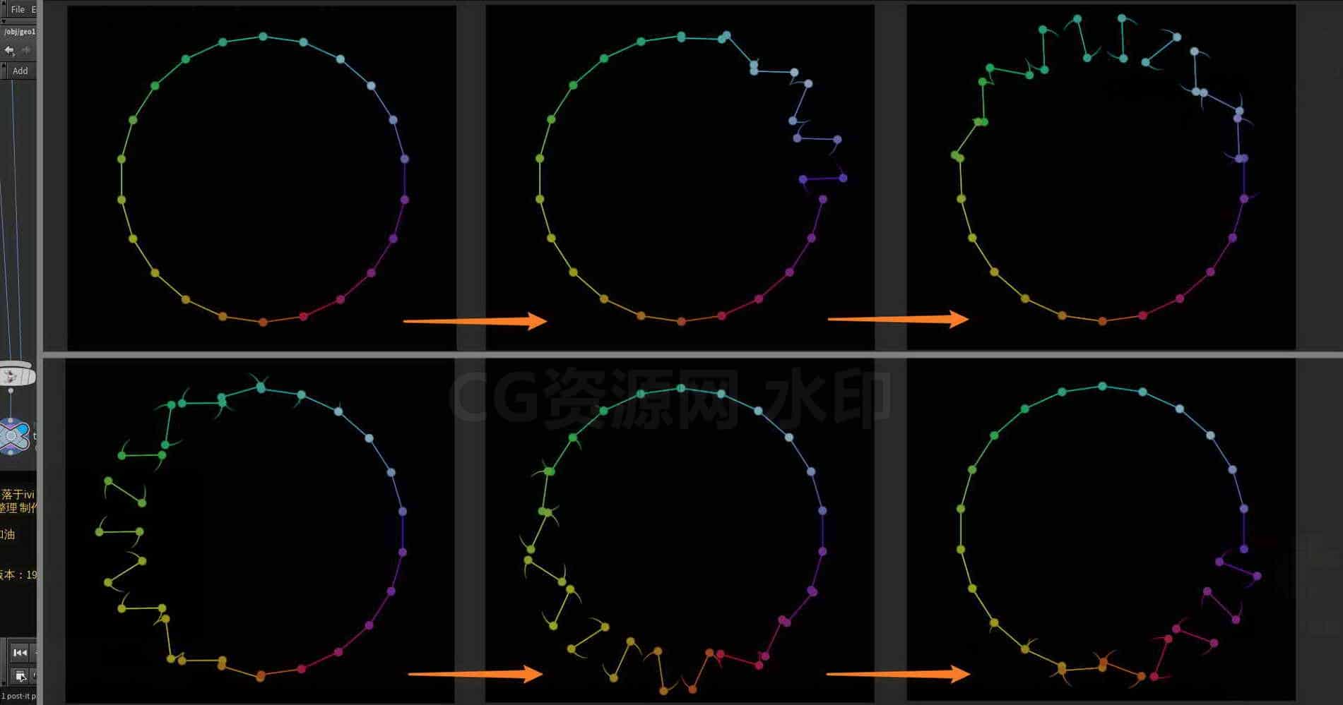 Houdini_通过vex__旋转圆环线条_并模拟拖尾-工具分享落于-B站/公众号:特效向