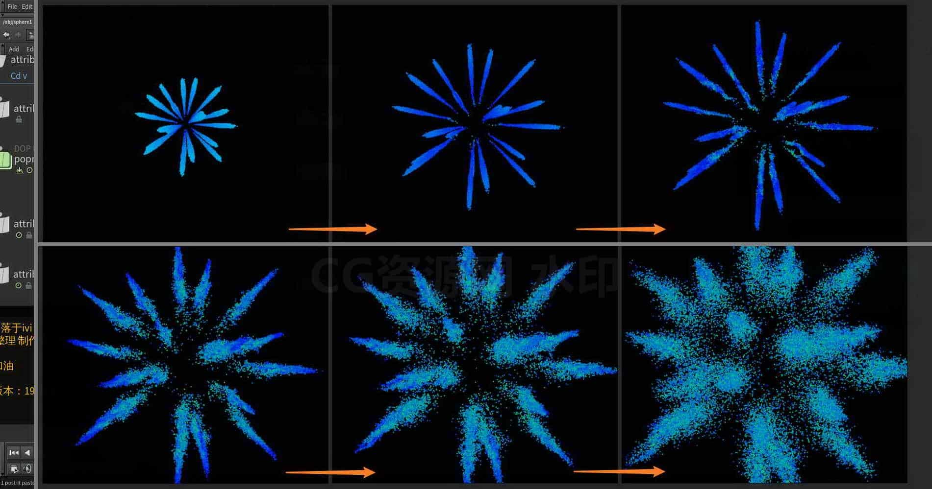 Houdini_VEX_粒子发射_根据速度_逐渐消散-工具分享落于-B站/公众号:特效向