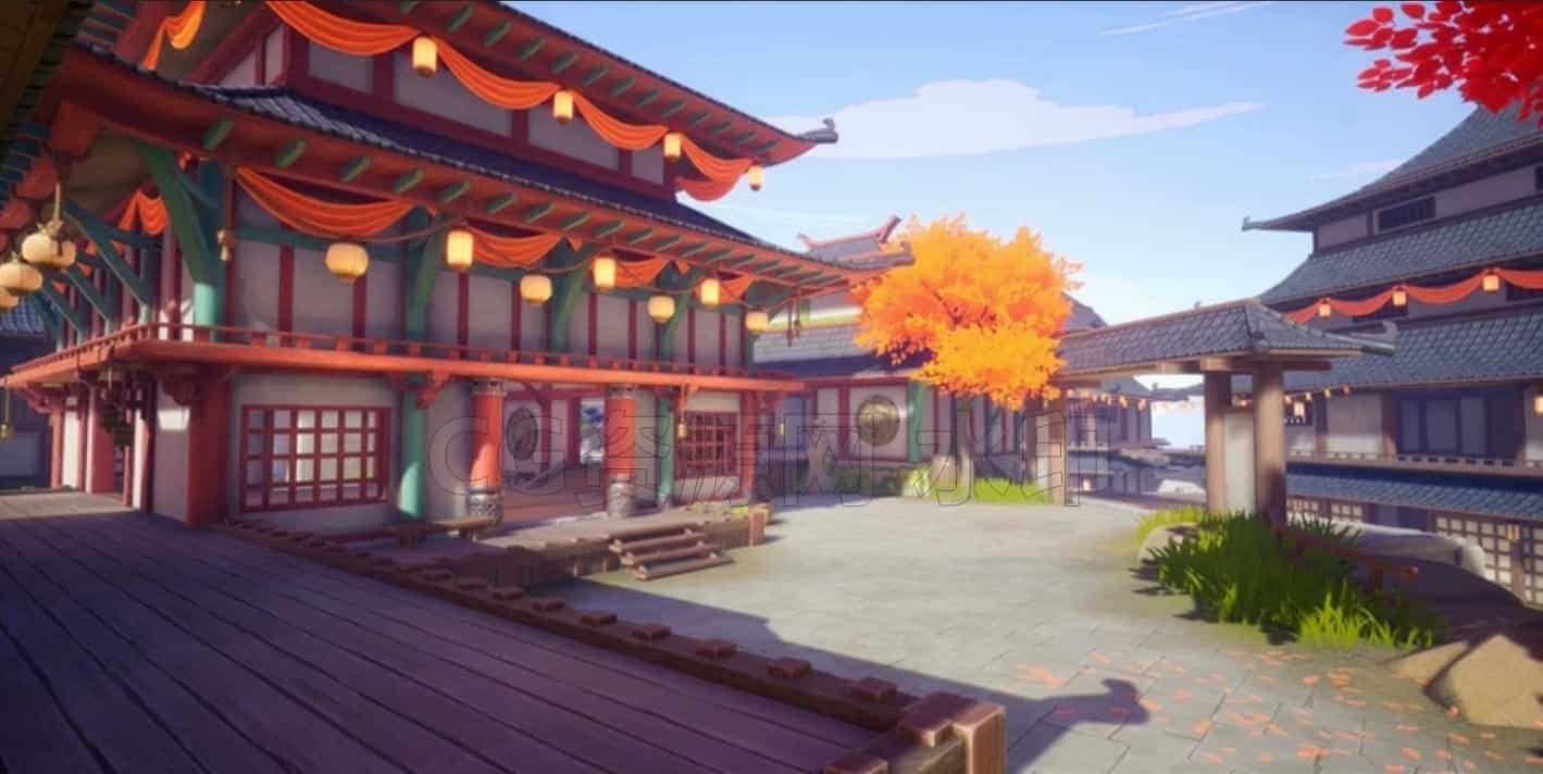 UE4UE5虚幻风格化古代卡通寺庙庭院建筑场景-B站/公众号:特效向