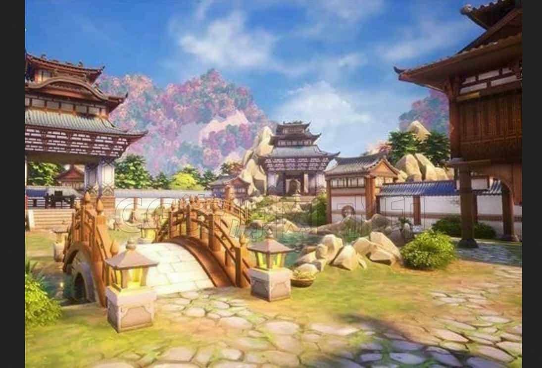 UE4/UE5风格化古建筑卡通瓦房庭院建筑场景-B站/公众号:特效向
