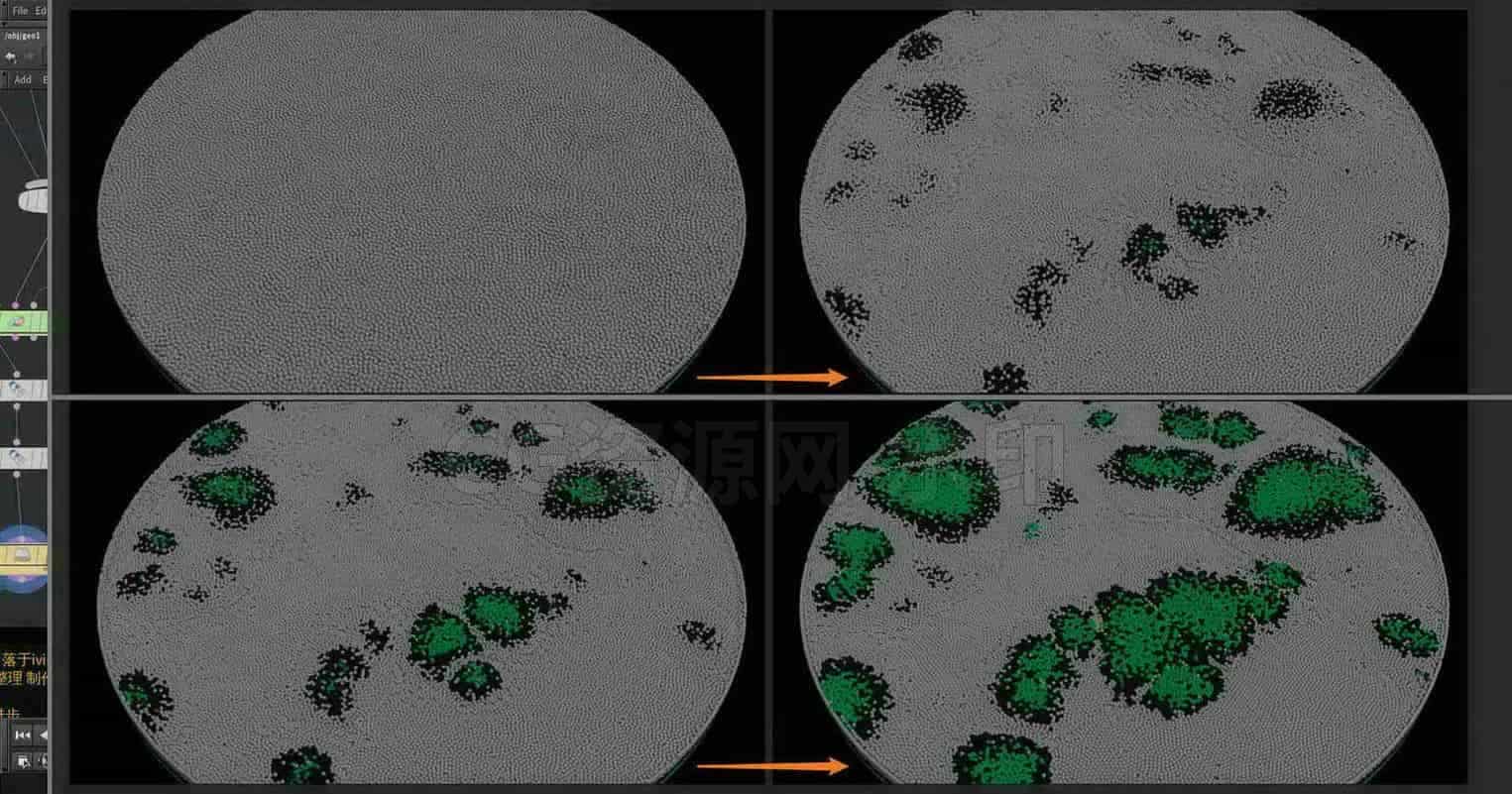 Houdini_通过对颗粒_附加不同的密度_实现颜料扩散-工具分享落于-B站/公众号:特效向
