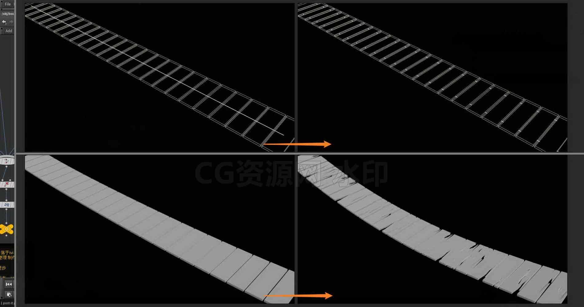 Houdini_程序化生成_物理牵扯的桥A-工具分享落于-B站/公众号:特效向