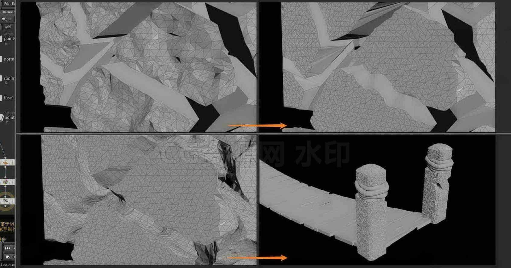 Houdini_程序化生成_物理牵扯的桥B-工具分享落于-B站/公众号:特效向