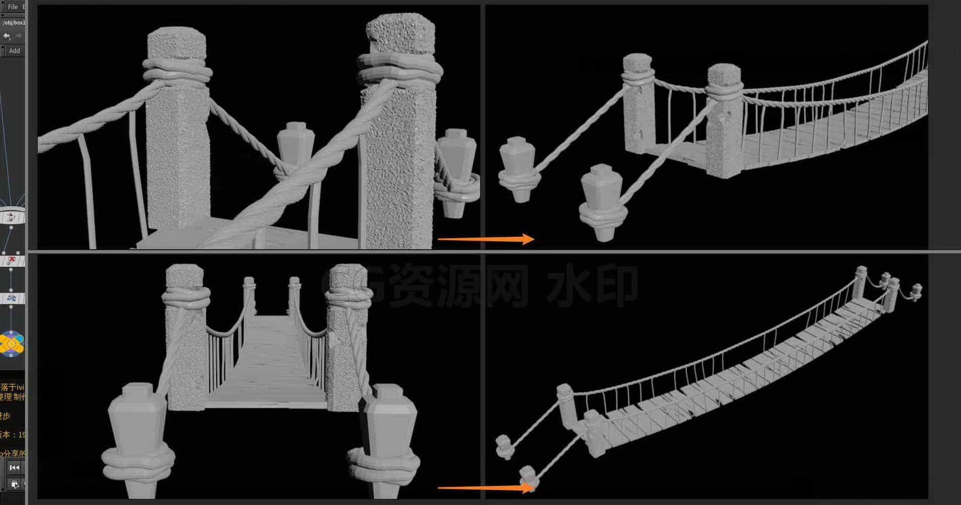 Houdini_程序化生成_物理牵扯的桥C-工具分享落于-B站/公众号:特效向
