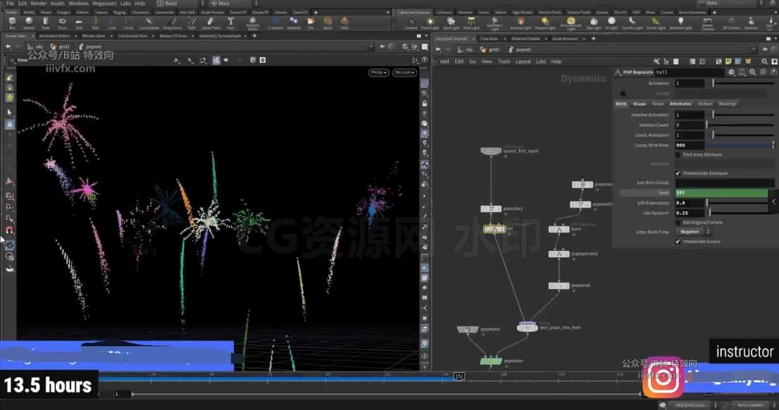 Houdini一套13个小时的粒子各类效果基础入门课程 houdini particle tutorial from basic-B站/公众号:特效向