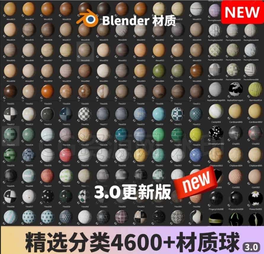 【素材】4600+blender材质球预设着色器资产库高清纹理贴图渲染玻璃 金属材质包  中文分类已经分好-B站/公众号:特效向
