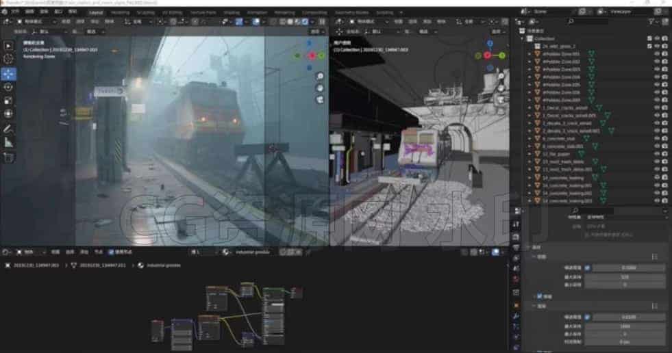 图片[2]-blender末世火车站进出站地铁真实场景模型 工程文件带贴图-B站/公众号:特效向