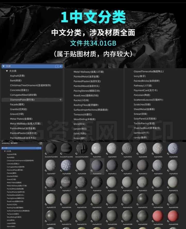图片[2]-【素材】4600+blender材质球预设着色器资产库高清纹理贴图渲染玻璃 金属材质包  中文分类已经分好-B站/公众号:特效向