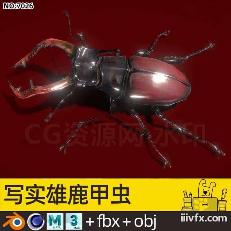 blender模型A7026_写实雄鹿甲虫-870G模型-B站/公众号:特效向