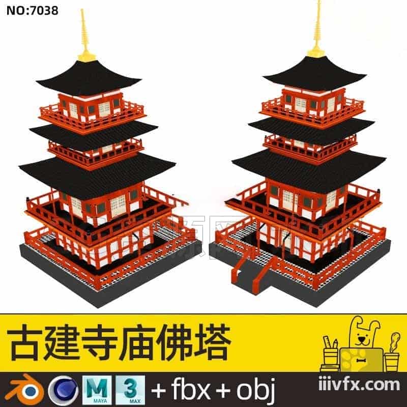 blender模型A7038_古建寺庙佛塔-870G模型-B站/公众号:特效向