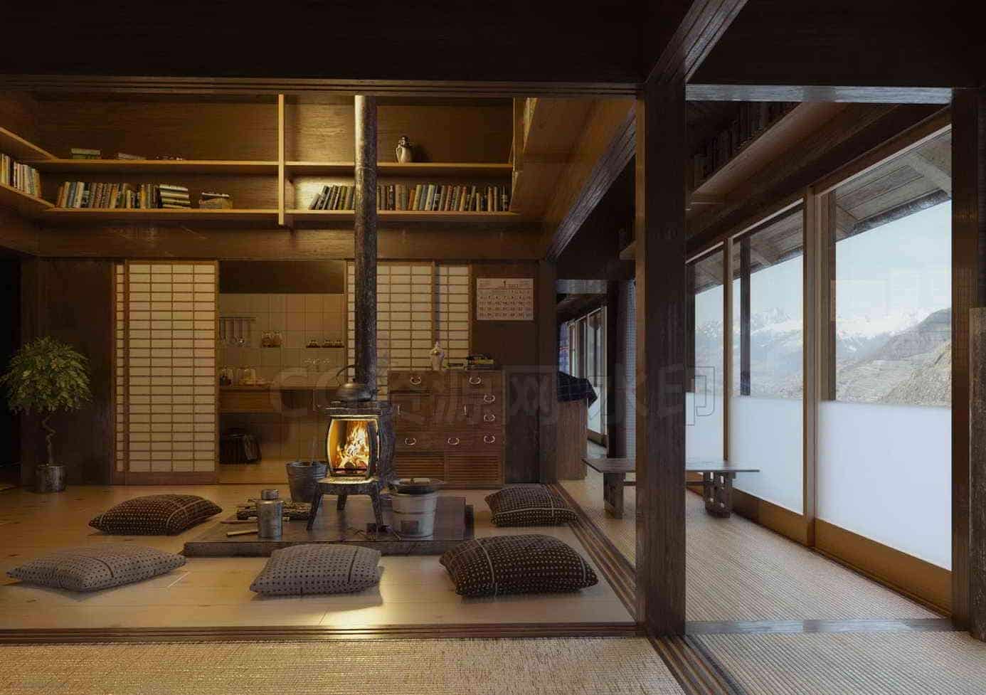 C4D模型B040-078_日式室内写实渲染-B站/公众号:特效向