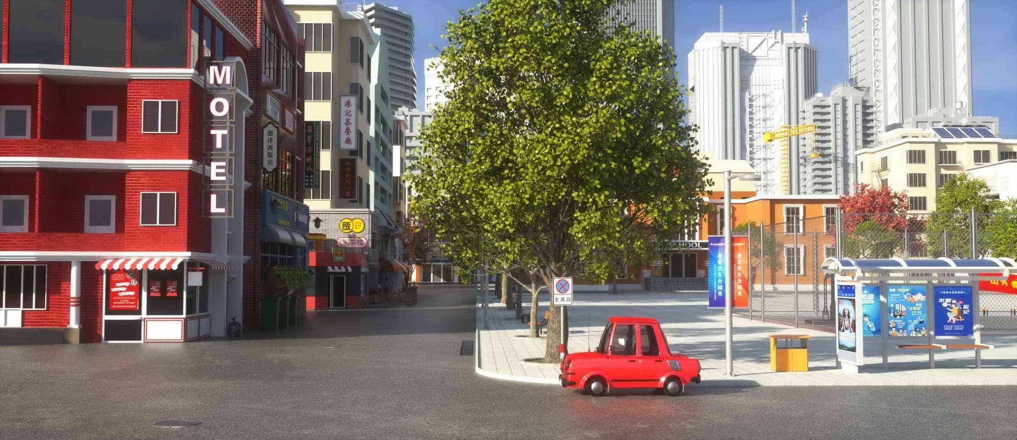 C4D模型B083-143_卡通城市街道-全景-B站/公众号:特效向