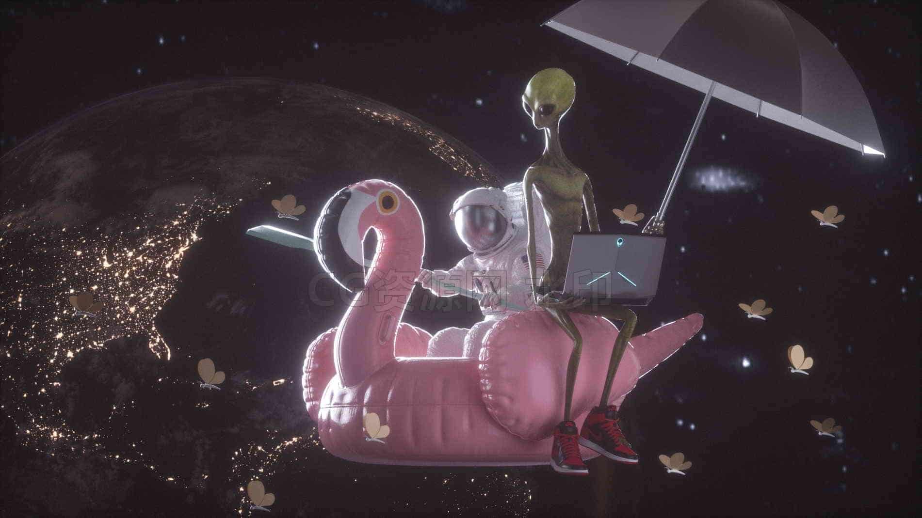 C4D模型B117-189_宇航员与外星人-B站/公众号:特效向