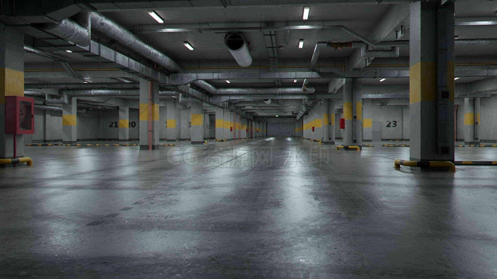 C4D模型B125-205_地下车库-B站/公众号:特效向