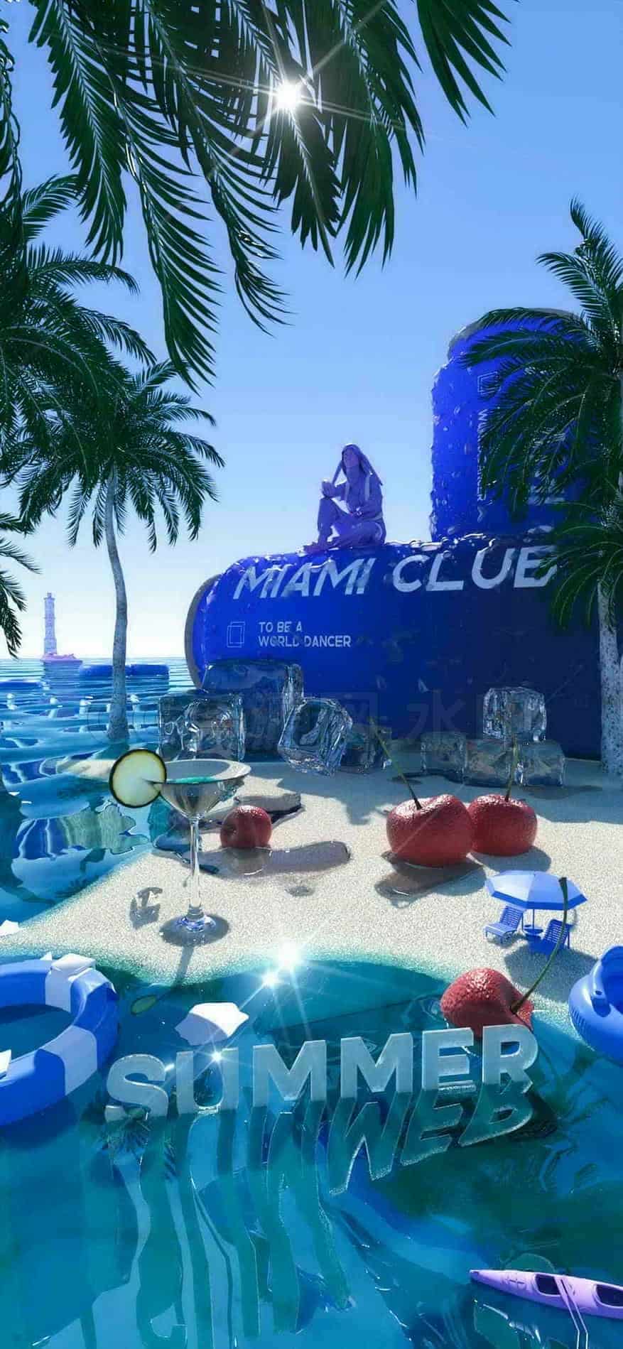 C4D模型B131-210_夏季沙滩场景-B站/公众号:特效向