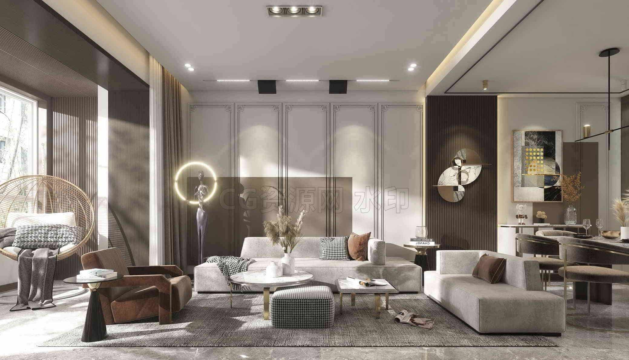 C4D模型B157-255_现代温馨客餐厅-B站/公众号:特效向
