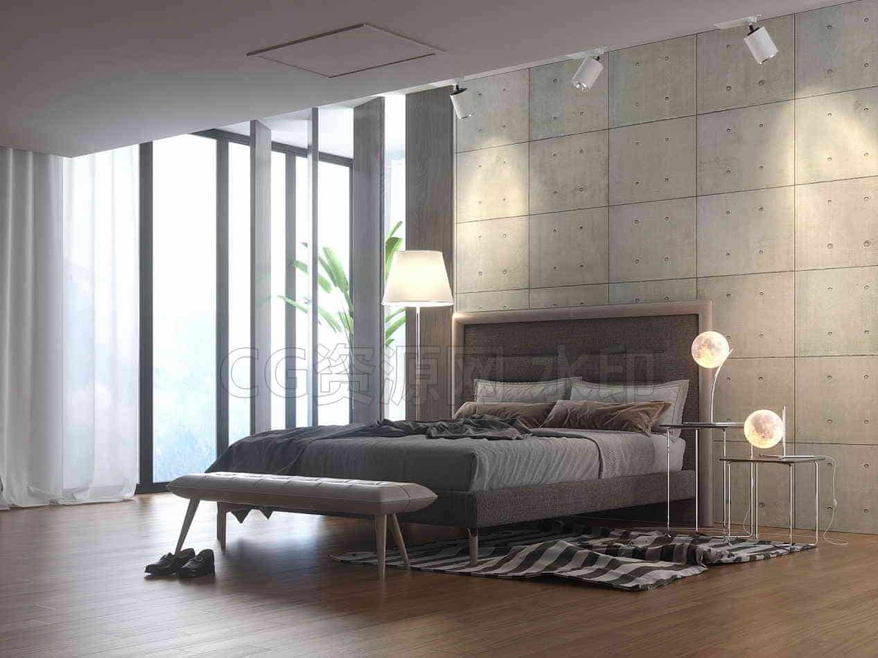 C4D模型B161-259_现代海景卧室-B站/公众号:特效向