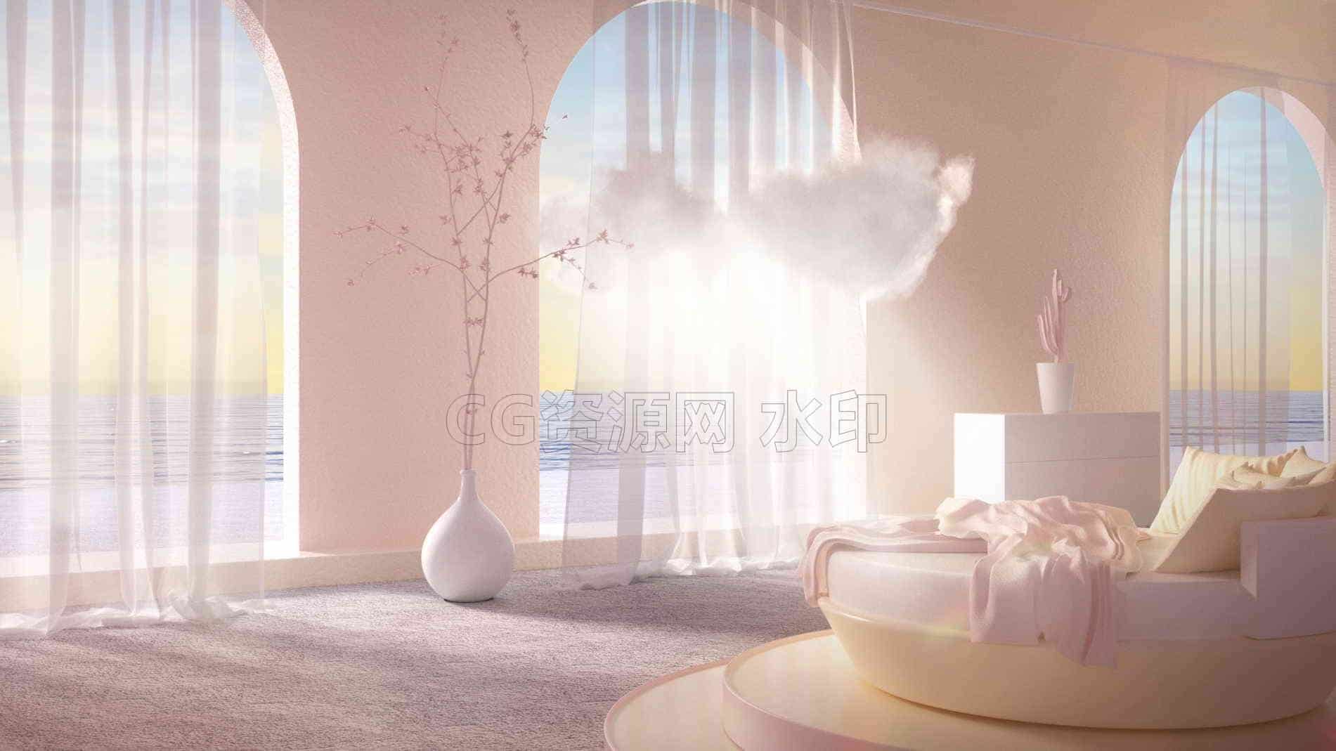 C4D模型B176-288_北欧简约室内海景-B站/公众号:特效向