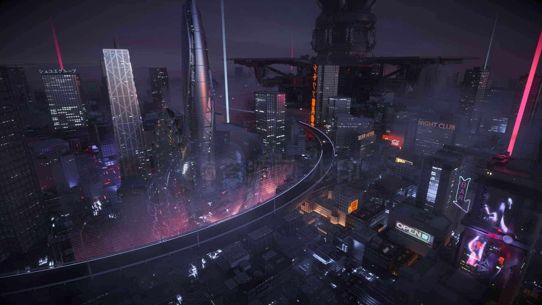 C4D模型B186-Cyberpunk-city-Magic-Wonder-Skyscrapers-CBD-japan-neon-B站/公众号:特效向
