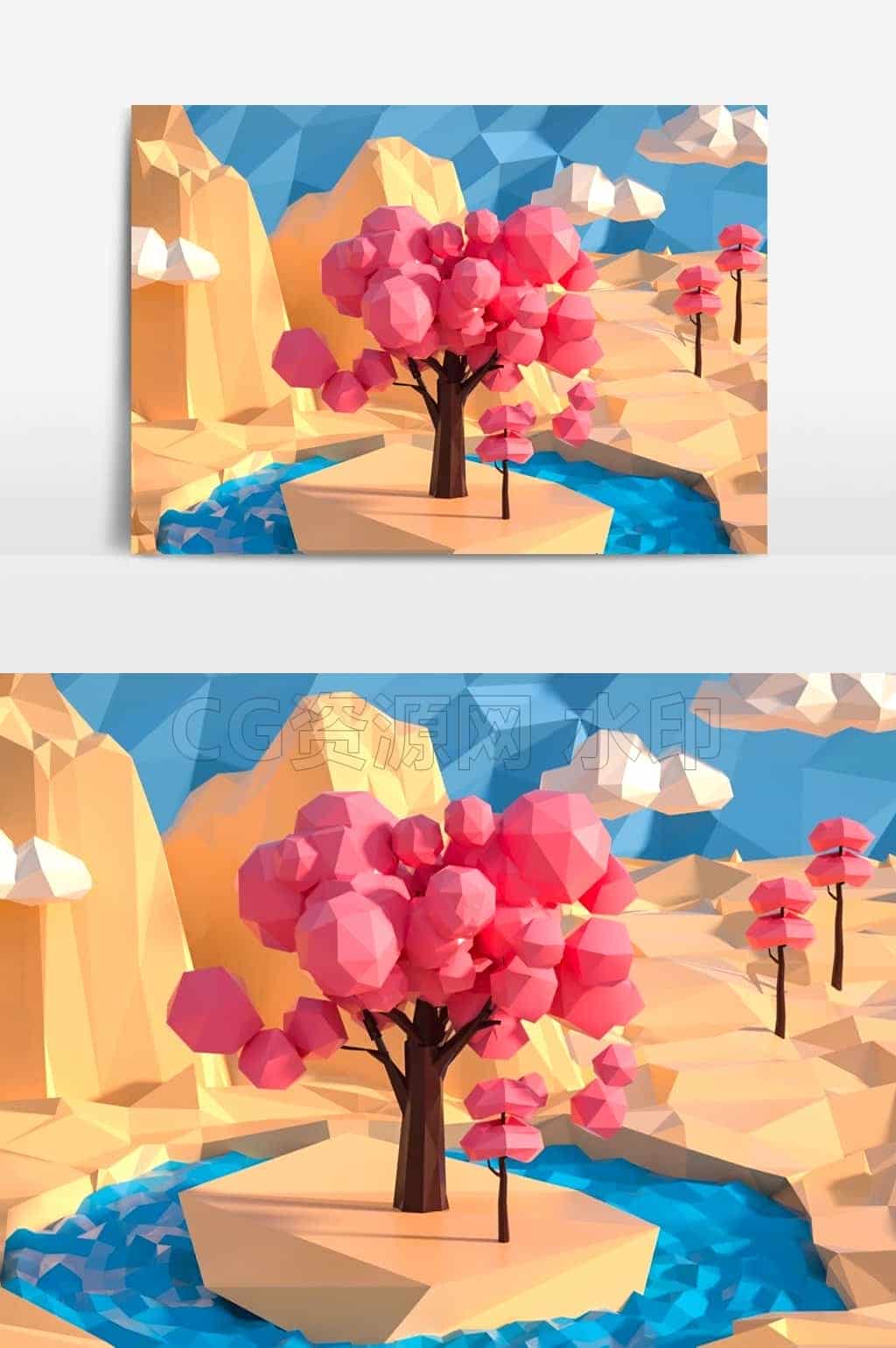 C4D模型B213-低面卡通风场景10个-B站/公众号:特效向