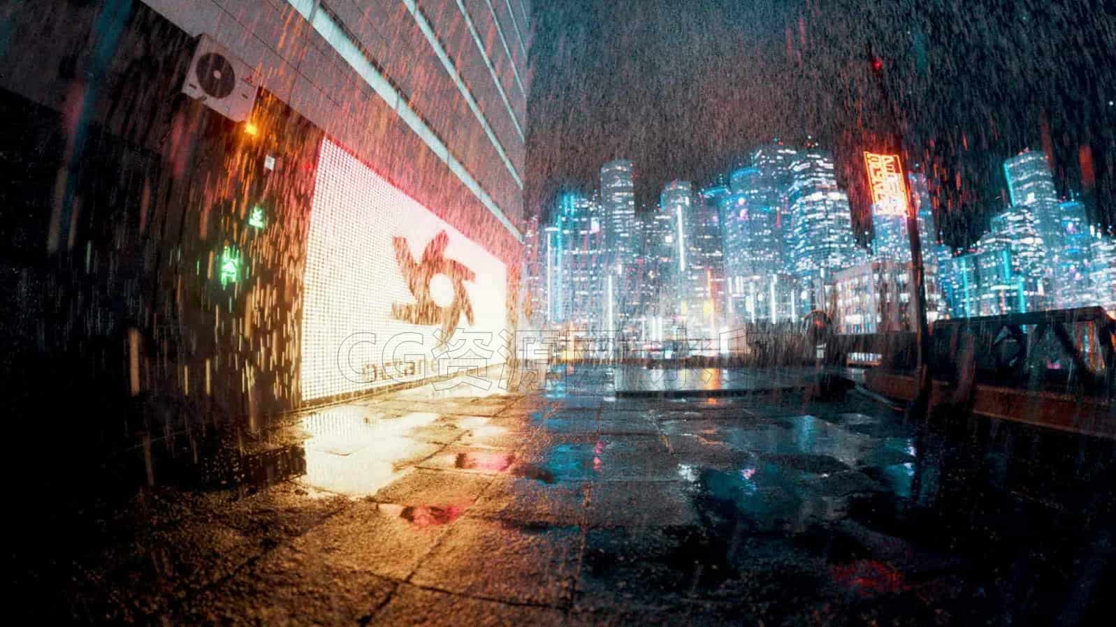 C4D模型B277-赛博夜景雨天1-B站/公众号:特效向