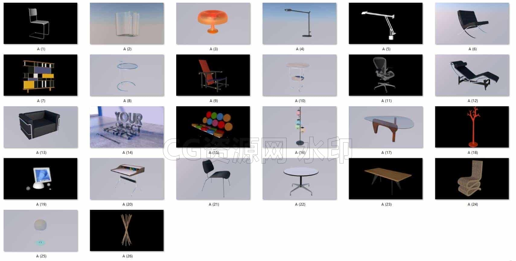 C4DA-053-26款-办公室-座椅-台灯-家具-C4D模型A室内-家居-办公-B站/公众号:特效向