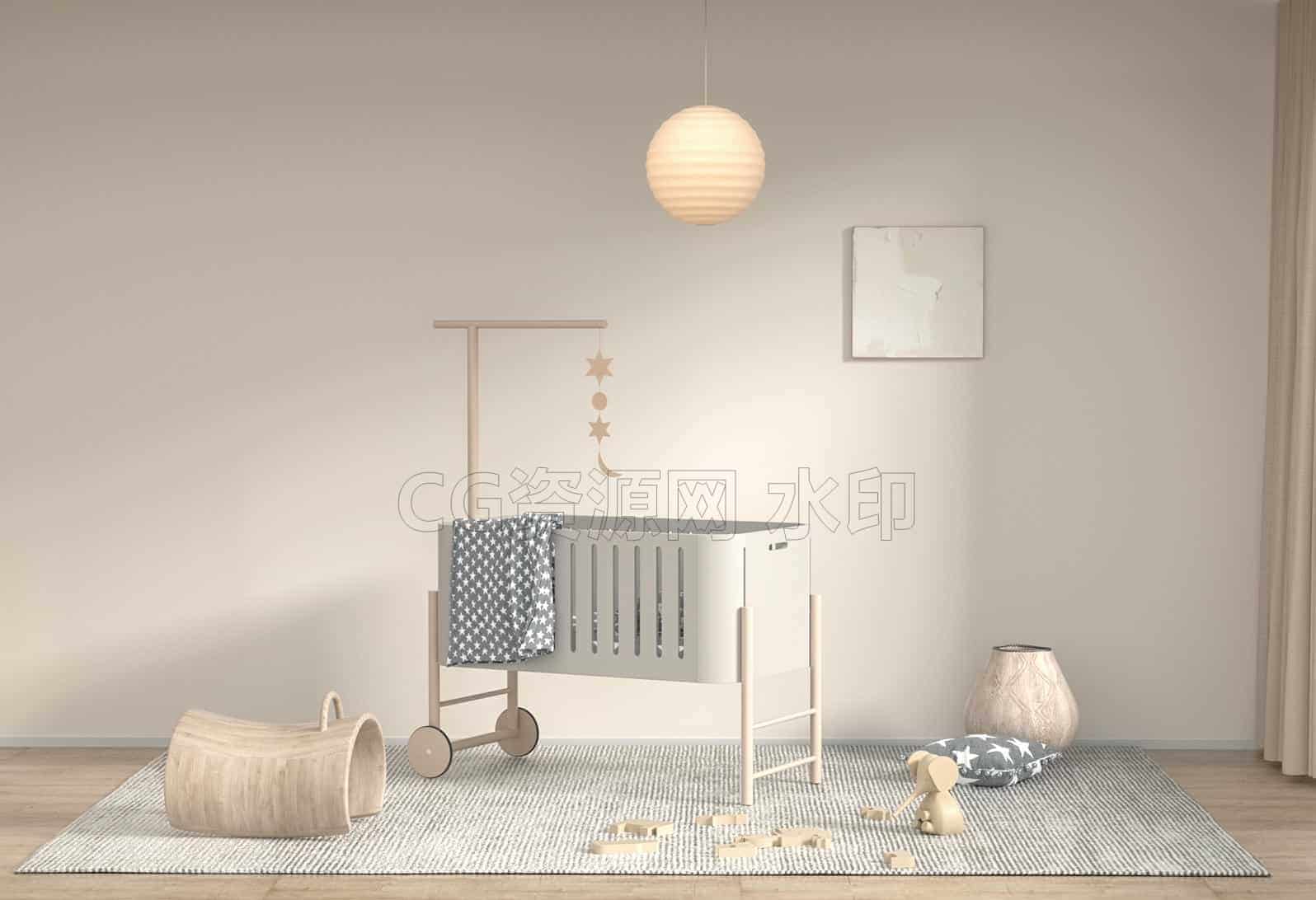 C4DA-143-婴儿床-室内场景-OC工程-C4D模型A室内-家居-办公-B站/公众号:特效向