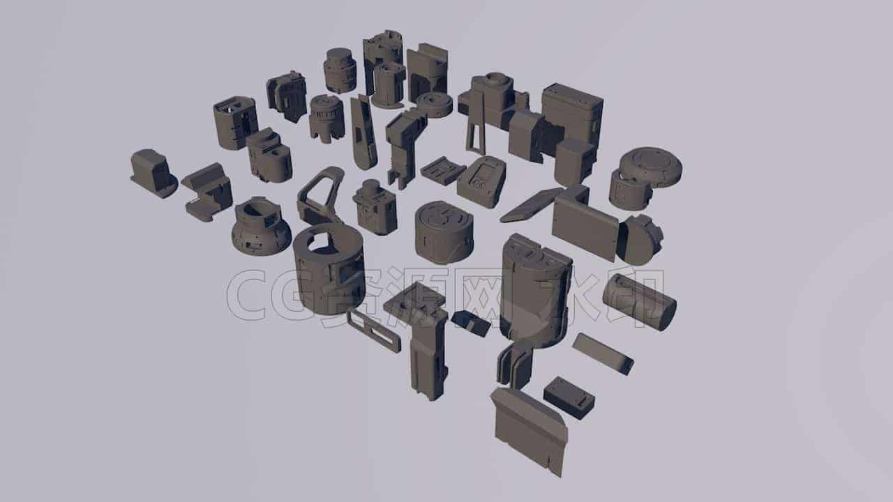 C4DC-022-40个抽象科幻硬面对象-C4D模型A科幻-武器-工业-B站/公众号:特效向