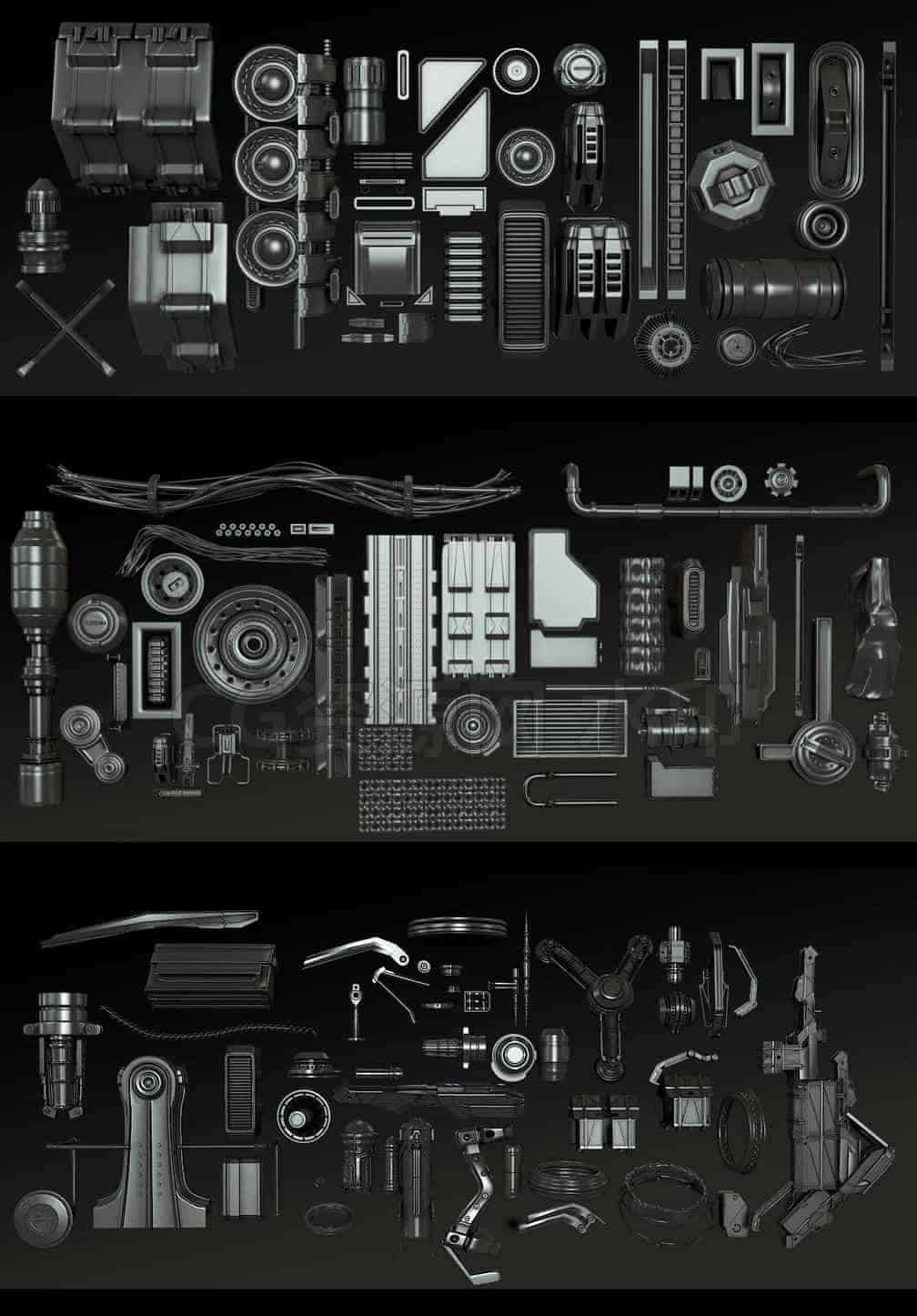 C4DC-043-100个-科幻-机器-零部件-管道-C4D模型A科幻-武器-工业-B站/公众号:特效向