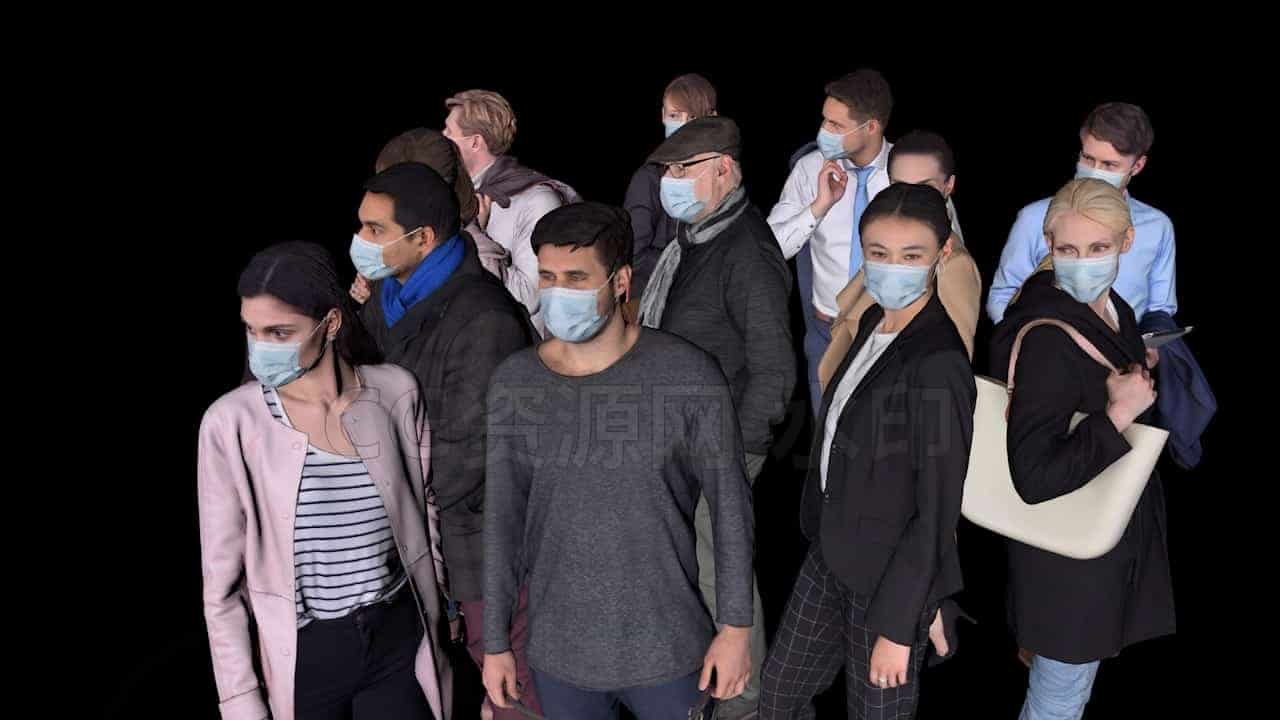 C4DD-010-12个戴口罩的人物-C4D模型A人物-动物-食物-B站/公众号:特效向