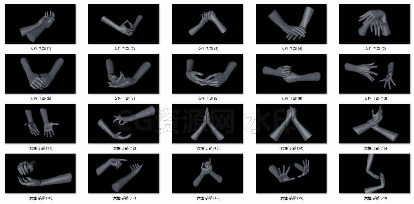 C4DD-017-20只女性手势模型包-C4D模型A人物-动物-食物-B站/公众号:特效向