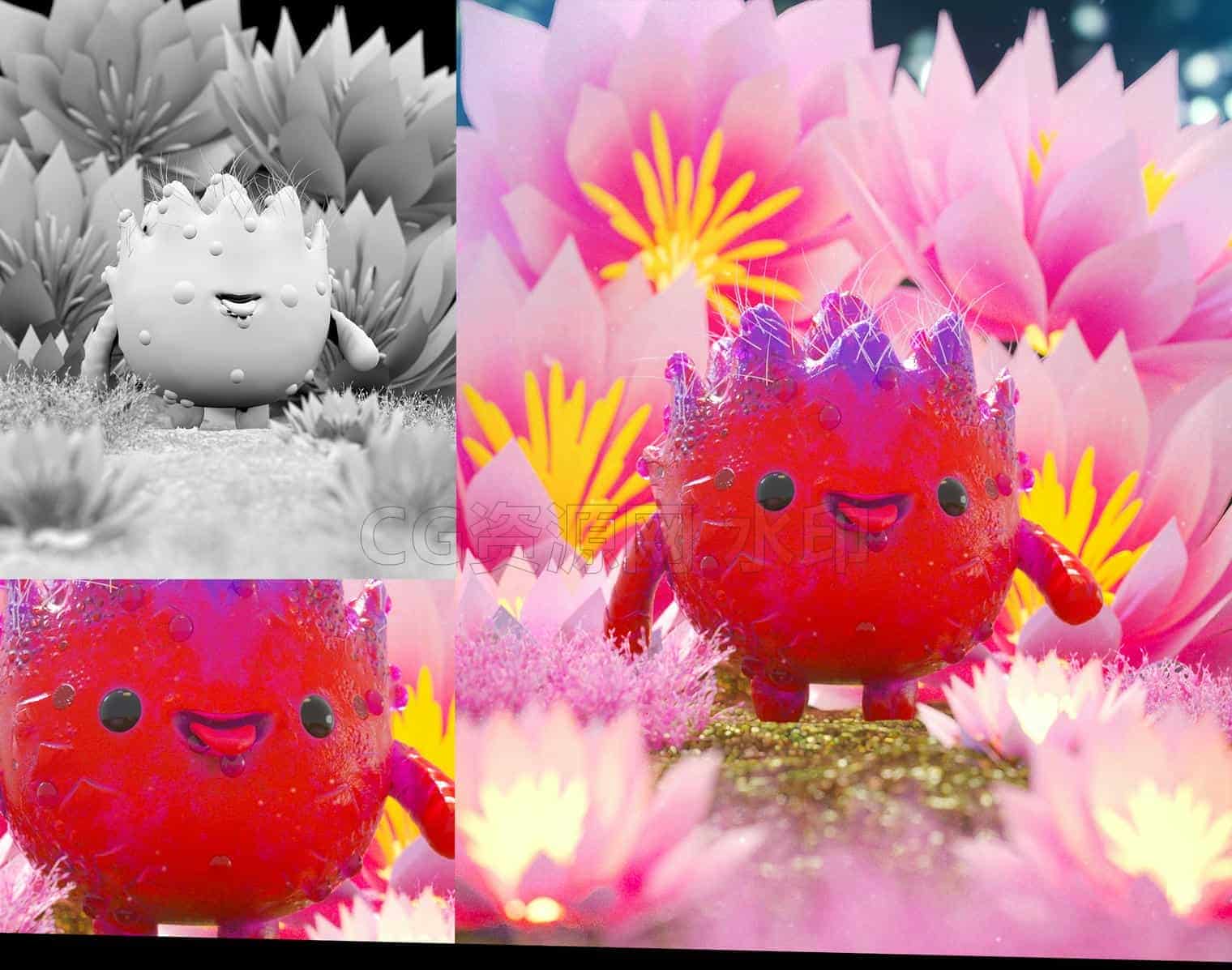 C4DD-044-红色机器人-萌萌哒-模型-octane渲染-C4D模型A人物-动物-食物-B站/公众号:特效向