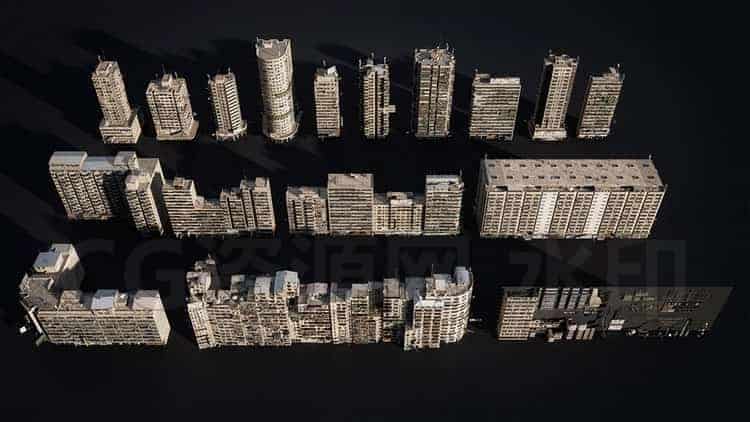 C4DE-013-17个-城市贫民窟-无人区-反乌托邦建筑模型-C4D模型A户外-城市-建筑-B站/公众号:特效向