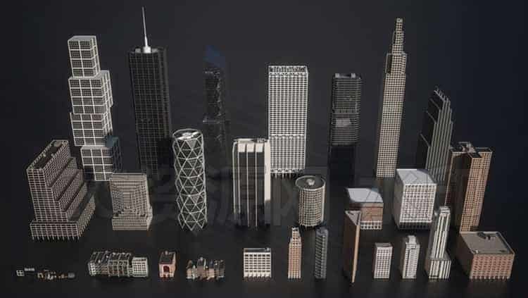 C4DE-024-26个-摩天大楼-建筑物-城市街道-楼房-模型-C4D模型A户外-城市-建筑-B站/公众号:特效向