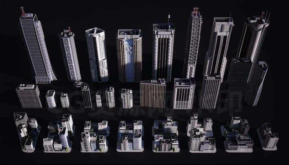 C4DE-025-28个-东京摩天大楼-巨型建筑-街道模型-C4D模型A户外-城市-建筑-B站/公众号:特效向