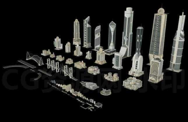 C4DE-067-90个-迪拜建筑-桥梁-城市模型-C4D模型A户外-城市-建筑-B站/公众号:特效向