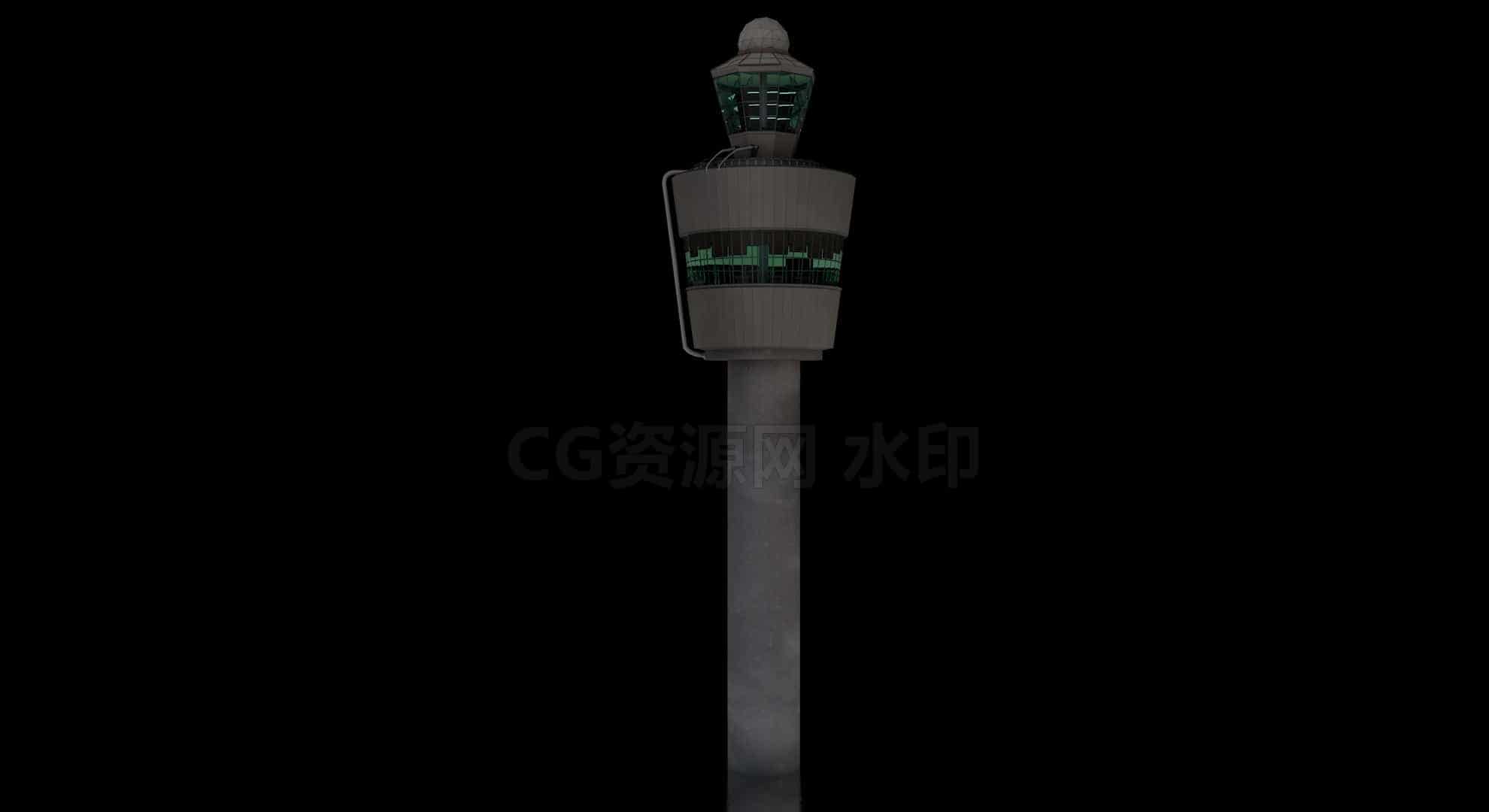 C4DE-082-机场控制塔-C4D模型A户外-城市-建筑-B站/公众号:特效向