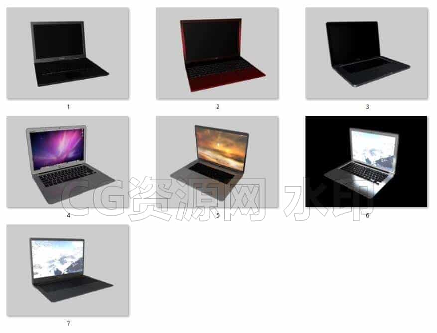 C4DF-007-7个-笔记本-电脑-C4D模型A数码-电器-设备-B站/公众号:特效向
